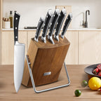 Juego de Cuchillos 6 Piezas, Juego de Cuchillos de Cocina con Bloque de Madera de Acacia Estiloso, Acero Inoxidable Alemán de Alto Carbono, Juego de Cuchillos Afilados