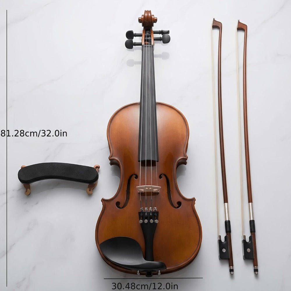 Juego de violín tamaño completo 4/4 - Kit de instrumento de madera hecho a mano con arco, apoyamandíbula y accesorios - Paquete de inicio para estudiantes principiantes, madera natural