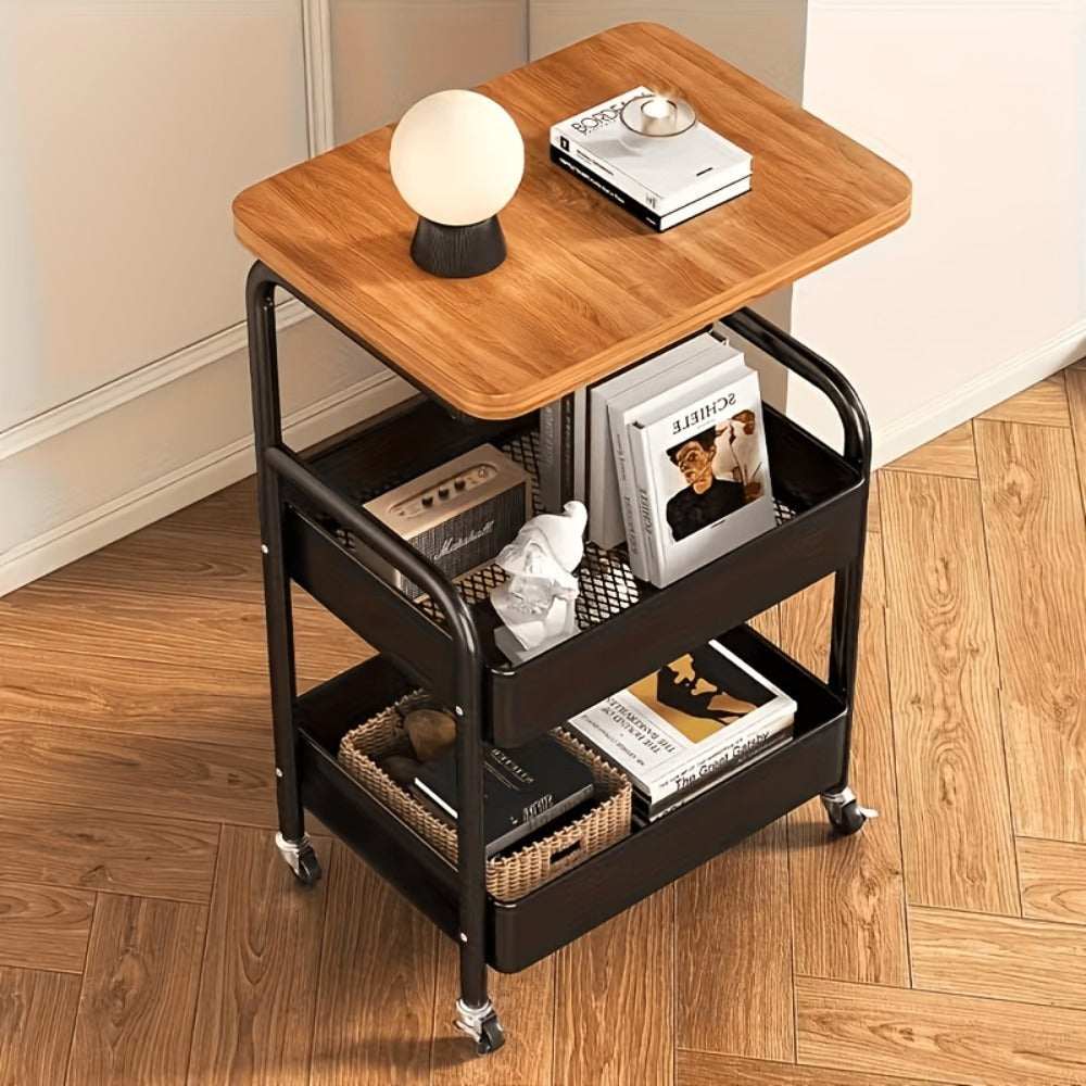 Carrito de rodillos multifuncional de tres niveles, estante de almacenamiento multifuncional de metal, estante para snacks, con rodillos portátiles, adecuado para cocina, hogar u oficina, carrito de rodillos para almacenamiento y organización de oficina,