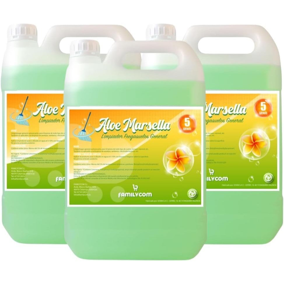 Fregasuelos Concentrado. Fregasuelos Perfumado Duradero. PH Neutro. Aroma Aloe Marsella y Pasión. 5 Litros