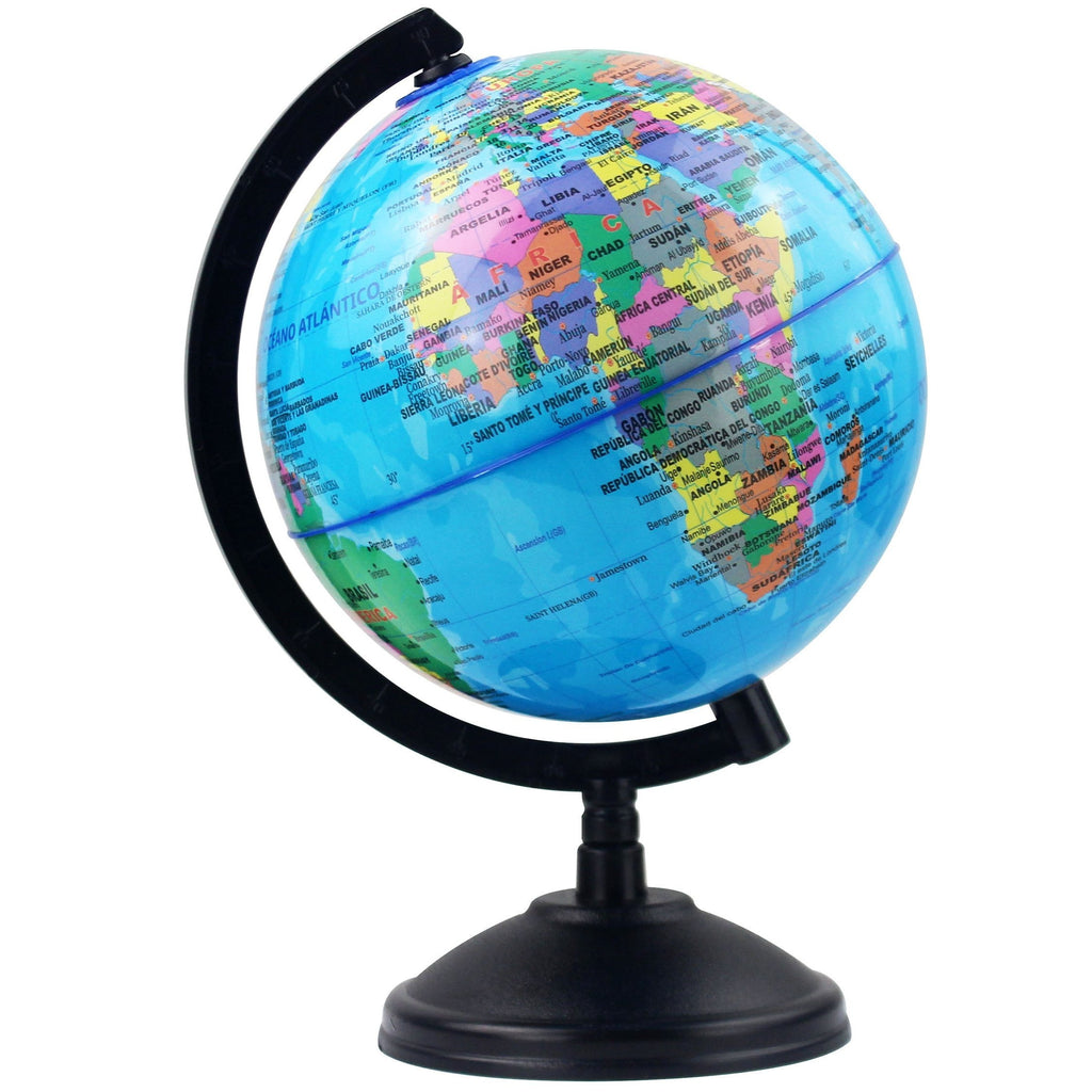 Globo Terráqueo en Español de 14 cm (Diámetro) – Esfera Giratoria Educativo y Decorativo, con Meridiano Graduado y Base Estable