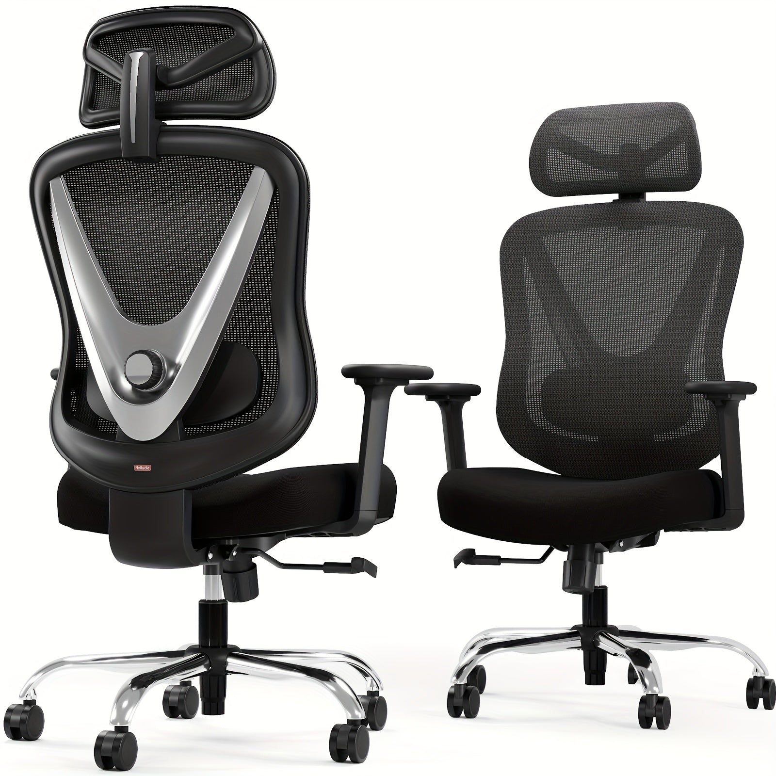 Silla de oficina | Silla de escritorio ergonómica de malla con estructura de respaldo en V, ruedas giratorias de 360 grados, cojín de asiento y