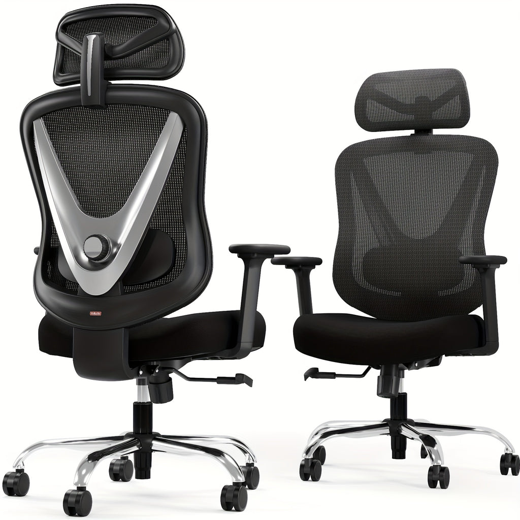 Silla de oficina | Silla de escritorio ergonómica de malla con estructura de respaldo en V, ruedas giratorias de 360 grados, cojín de asiento y