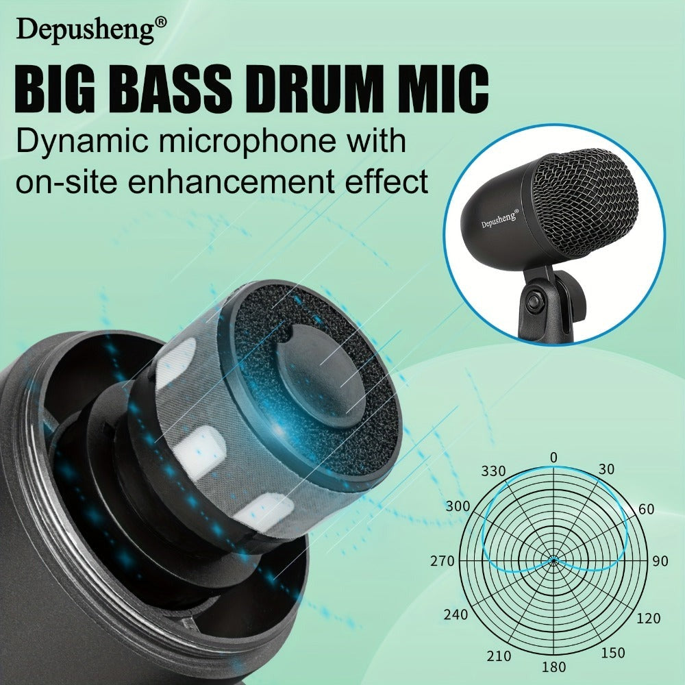 Kit de micrófonos dinámicos con cable Depusheng de 5/7 piezas para batería, voz y otros instrumentos con clip roscado para escenario, 4 de julio/Día de la Independencia