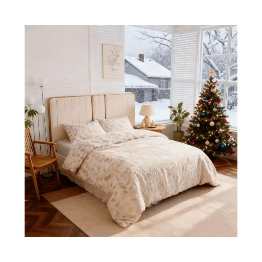 Juego de cama 4 piezas con funda elástica, (Funda de Edredón + Funda Protectora de Colchón + 1/2 Fundas de Almohada), Juego de Funda de Edredón 3-4 Piezas Estilo Nórdico de Color Sólido/Estampado, Ajustable para Camas de 90/105/135/150/180 cm, Regalo Navi