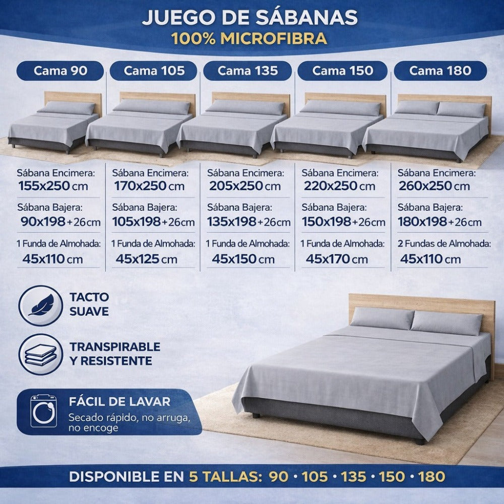 Juego de Sábanas Microfibra 100% Poliéster, Suaves y Frescas para Verano, Estampadas, incluye Bajera -Encimera-1 o 2 Funda de almohada, Camas 90/105/135/150/180 cm,