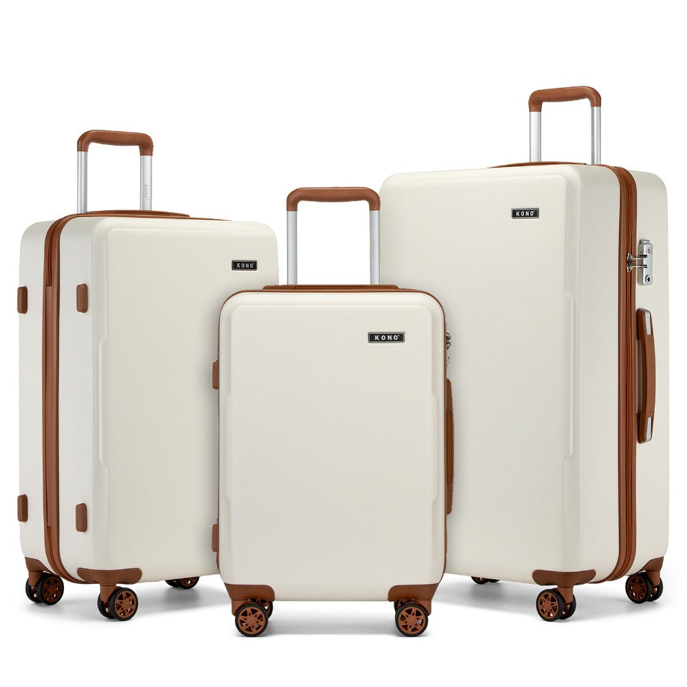 3 piezas de equipaje de cabina Kono de 20/24/28 pulgadas, equipaje de mano, pequeño, PC+ABS, carcasa dura, ligero, duradero, bolsa de viaje con ruedas dobles giratorias, cerradura de seguridad TSA