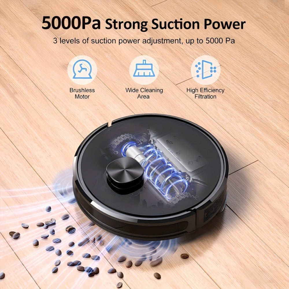 Lubluelu SL60D Robot aspirador y fregona: 5000 Pa de succión, navegación precisa, 5 mapas de piso, 10 zonas de exclusión, recarga automática, limpieza inteligente, control por aplicación inteligente para alfombras, pelo de mascotas, pisos duros