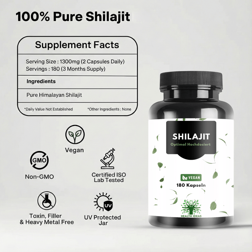 Cápsulas de Shilajit con Ácido Húmico y Minerales Traza – 1300 Mg por Dosis – 180 Cápsulas Veganas – Suplemento de Mumijo Shilajit para Adultos