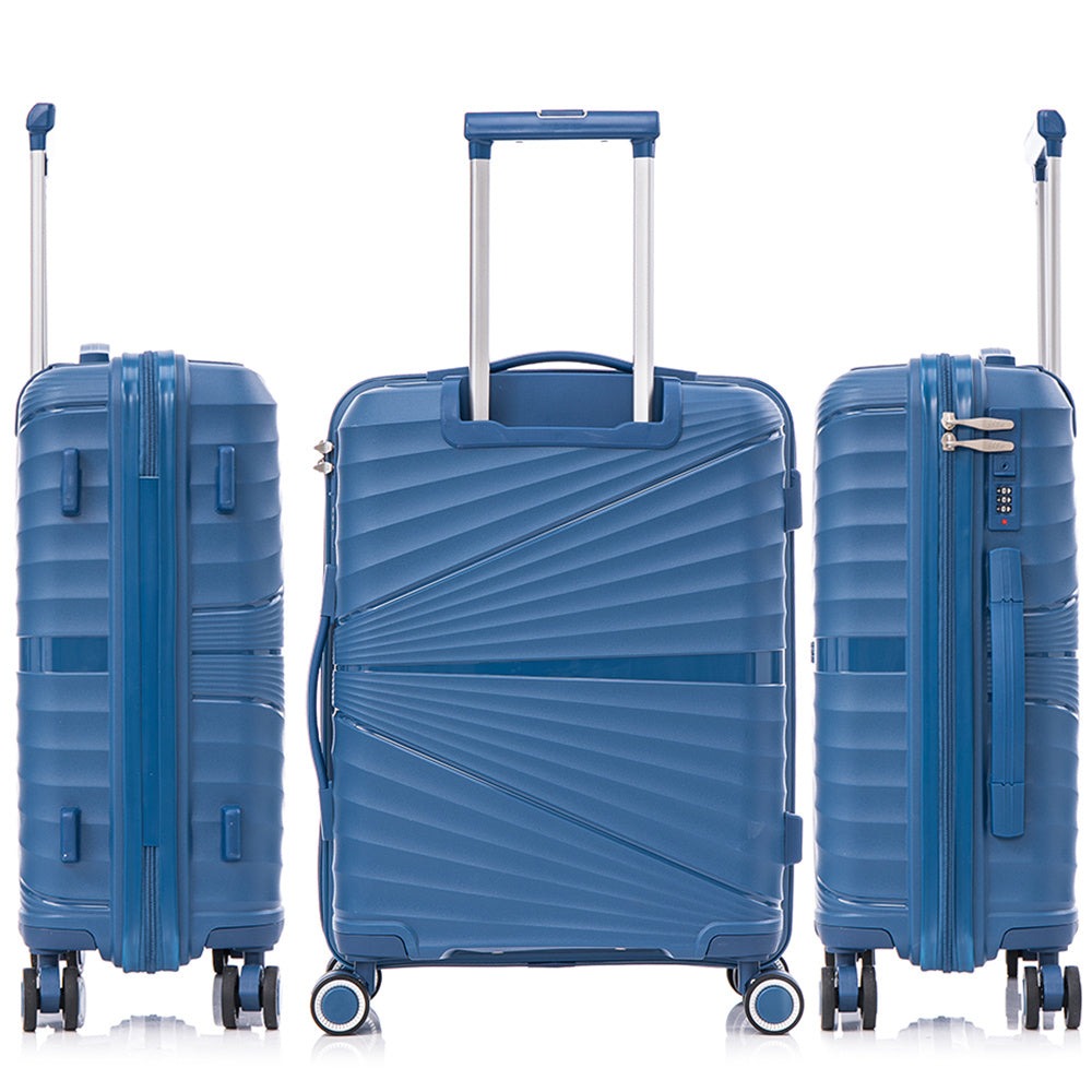Maleta de cabina de 55x39x21.5cm (46L) de polipropileno - Candado incrustado - 20 pulgadas - RK06 Choco Azul Marino