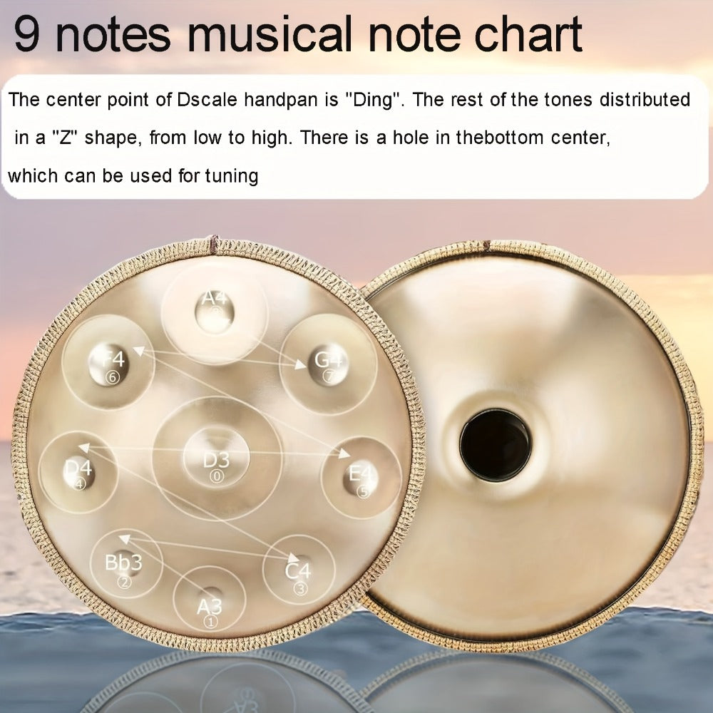 Set de Handpan 440Hz, Tambor de Lengüetas de Acero de 10 Notas para Principiantes, Kit Completo con Bolso, Mazos y Clases, Perfecto para Meditación, Yoga y Terapia del Sonido