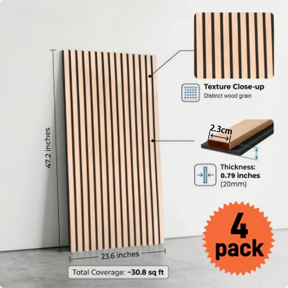 Paquete de 2/4 Paneles Acústicos Autoadhesivos, Tamaño 60*120 Cm, Fieltro Absorbente de Sonido, Diseñados Específicamente para Aislamiento Acústico y Reducción de Eco. Paneles de Pared Decorativos con Diseño de Grano de Madera, Adecuados para Decorar las