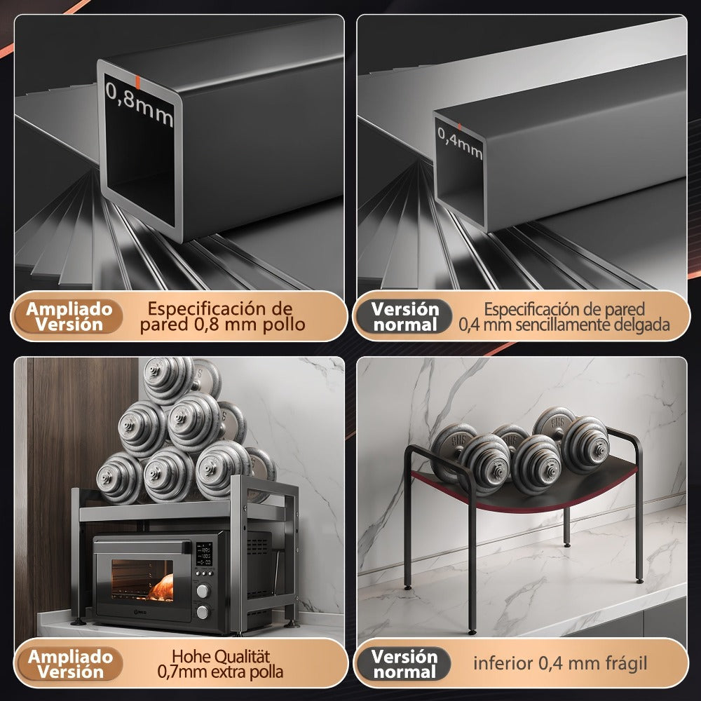 Estante vertical de doble capa para microondas, estante de cocina, estante de almacenamiento para gabinete de microondas, estante para repostería, estante de altura y longitud ajustables, estante de almacenamiento de cocina, artículos de almacenamiento, e