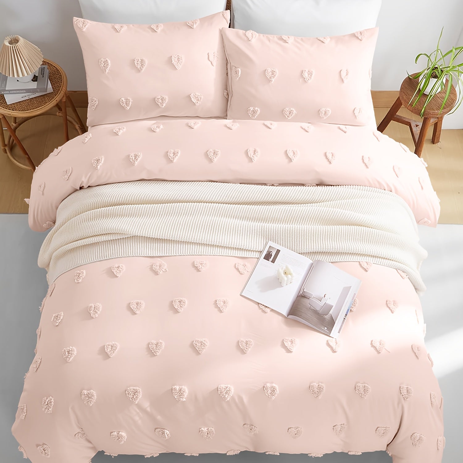 Funda de Edredón Bohemio Bordado con Corazón Boho con Microfibra de Felpa de Alta Calidad y Cremallera, Cómoda y Delicada para la Piel, Ropa de Cama Suave y a la Moda 135-220 Tamaños Variados Fundas de Almohada 80 * 80
