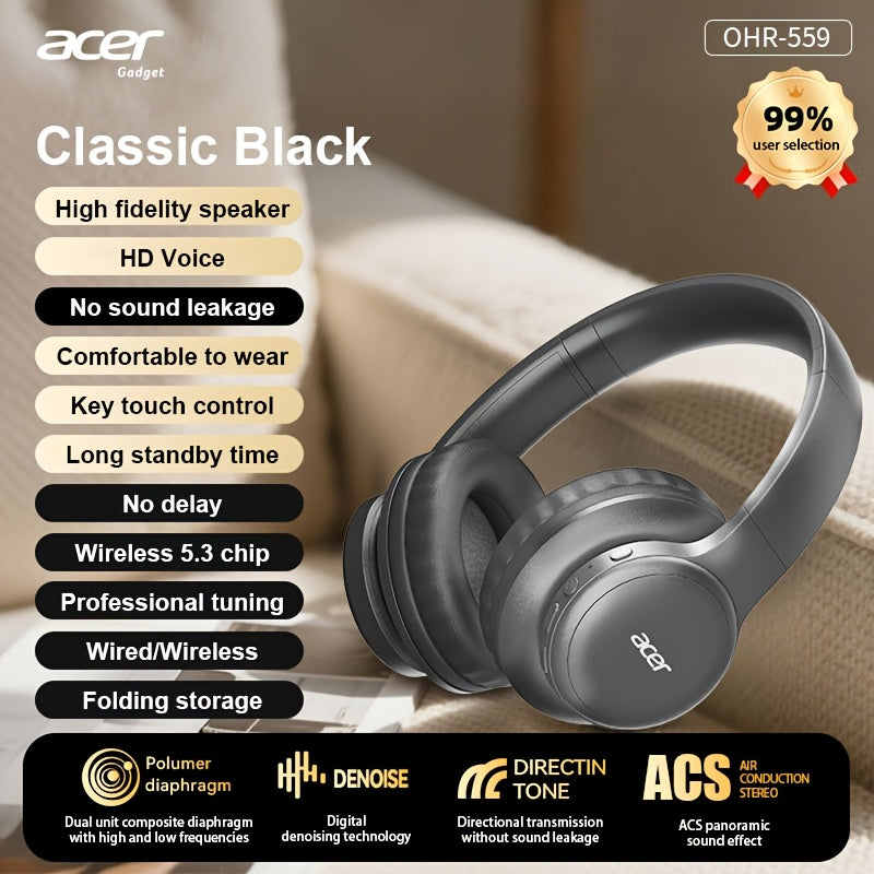 Auriculares Bluetooth | [Producto Oficial Acer] Auriculares Over-Ear Acer OHR559 OWS con Sonido Envolvente ACS, Bajos Potentes, Batería de Larga