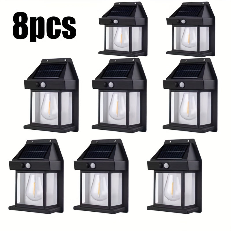 Lámparas solares de pared con sensor de movimiento 8pcs | Calles, patios y áreas exteriores