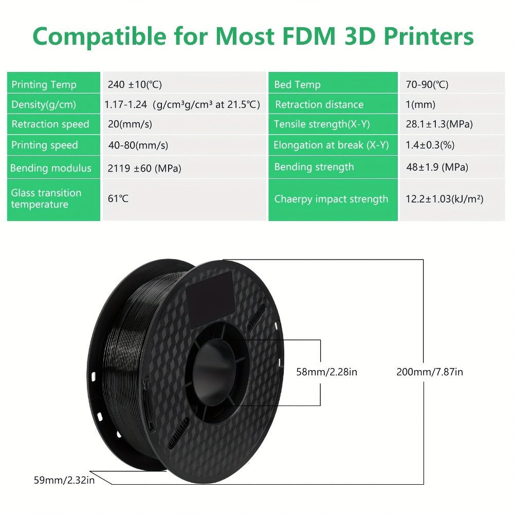 Filamento PETG 1.75mm 11Lbs 2.2LBS (1Kg)/Carrete de Alta Precisión Buena Resistencia al Impacto Filamento para Impresora 3D Negro Blanco Gris Materiales para Impresora 3D