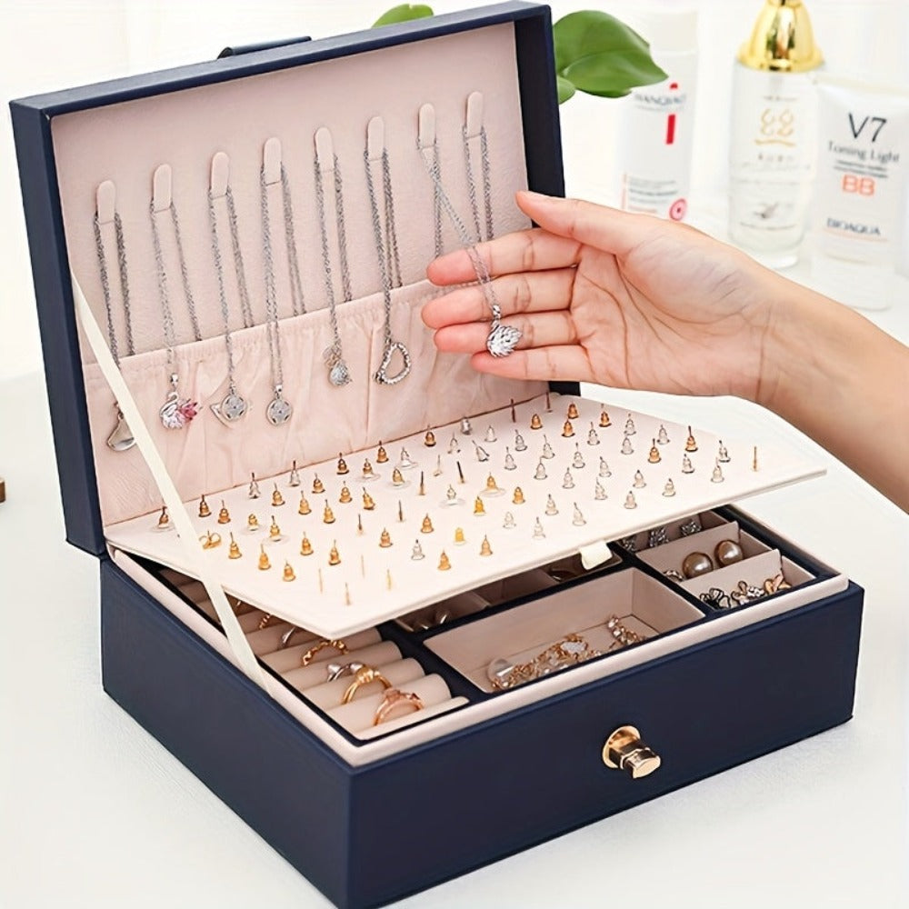 Organizador de Joyería de Lujo con Múltiples Niveles y Amplio Espacio para Collares, Aretes, Pendientes, Brazalete y Más, Fabricado en Cuero Sintético