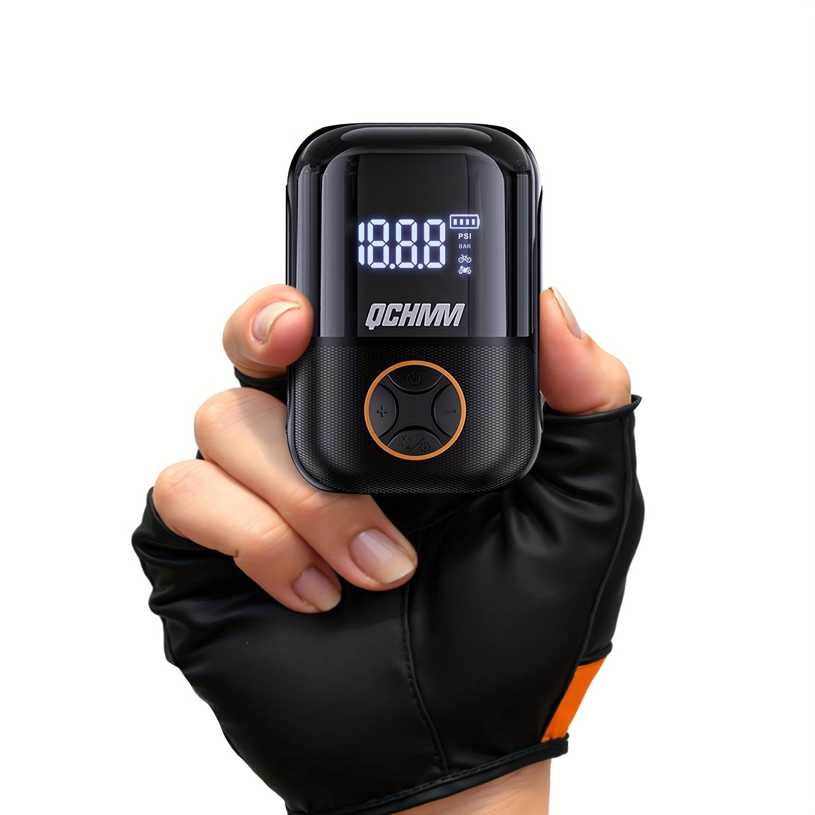 QCHMM Inflador de Bicicleta, Última Bomba de Aire Compacta de 150 PSI para Bicicletas, con Pantalla Digital LCD de Presión, Batería Recargable Tipo-C, Adecuado para Bicicletas, Motocicletas y Balones Deportivos