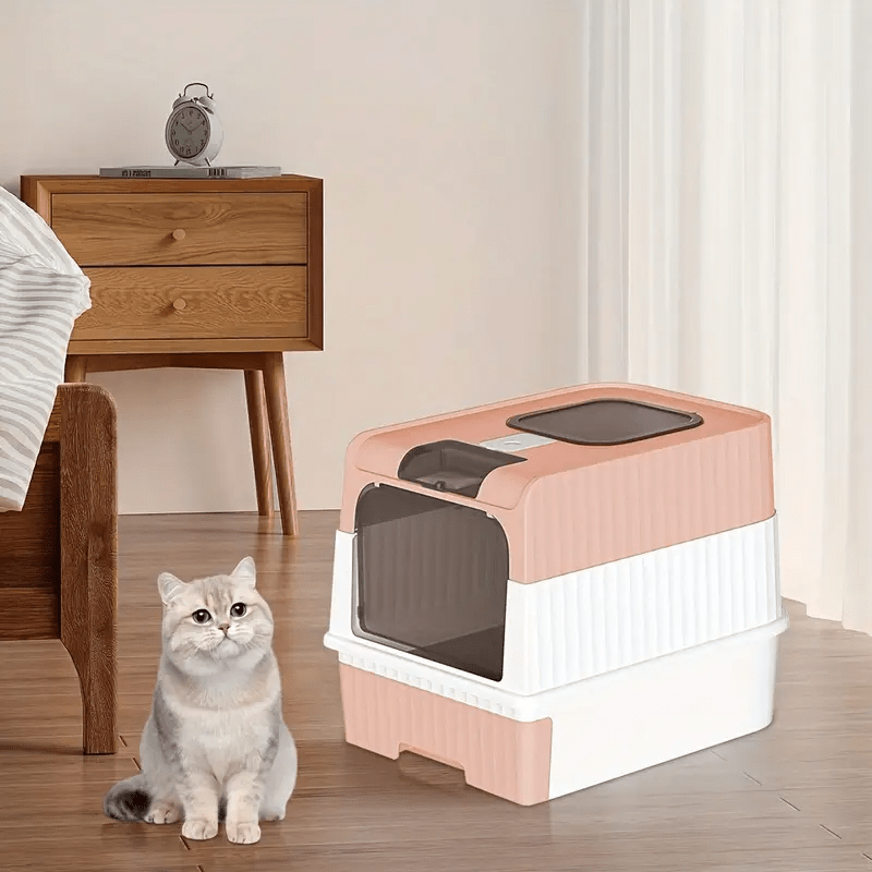Caja de Arena para Gatos Espaciosa con Tapa Arenero - A Prueba de Fugas, Diseño Plegable, Soporta hasta 14.97 KG, Incluye Pala, Sin Rastro para Limpieza Fácil, Construcción Duradera de ABS/PE/Silicona, Forma Rectangular, Caixa de Arena para Gatos Extra Gr