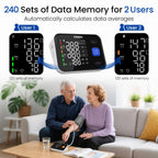 Monitor de Presión Arterial Digital de Brazo con Pantalla LED Grande de 4.0" - Medidor Preciso de Presión y Ritmo Cardíaco, Detección de Pulso Irregular, 2x120 Memorias para 2 Usuarios, Apta para Brazalete de 22-42cm (8.7-16.5"), Alimentación USB-C y Bate