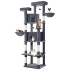 Rascador Grande para Gatos, Rascador de 216 Cm, Gatos Grandes, Estable con Rascadores, 2 Casas Cómodas para Gatos, 2 Perchas, 2 Cestas, Hamaca, Para Uso en Interiores