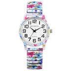 Reloj Elástico de Estilo Bohemio para Mujer: Un Reloj de Pulsera de Cuarzo con Diseño Floral, Banda Elástica de Acero Inoxidable y Esfera de Números Grandes, Perfecto Como Regalo de Cumpleaños o Navidad