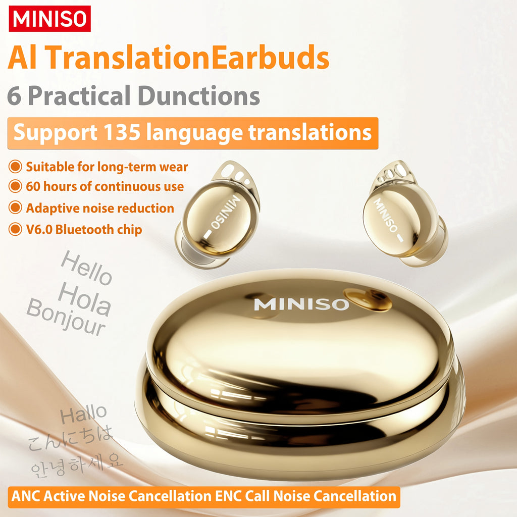 Auriculares Bluetooth | MINISO Auriculares con Traducción AI | Inalámbricos 6.0, Carga Rápida Tipo-C, 60 Horas de Reproducción, Conexión Estable