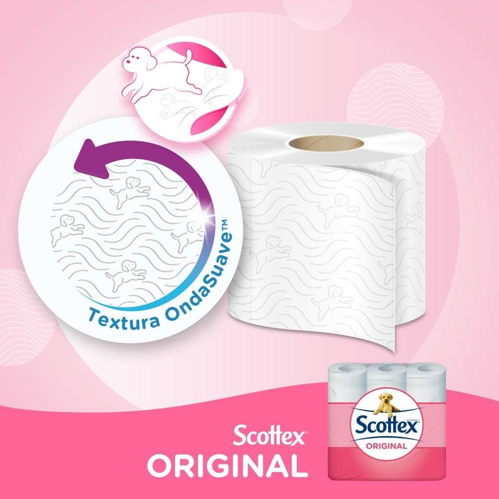 Scottex Papel Higiénico, Rollos De Dos Capas Que Proporcionan El Equilibrio Correcto De Suavidad Y Resistencia