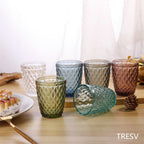 TRESV Set de 6 Vasos de Cristal 250ml | Diseño de Diamante Elegante | Aptos para Lavavajillas | Vidrio Sin Plomo para Agua y Refrescos