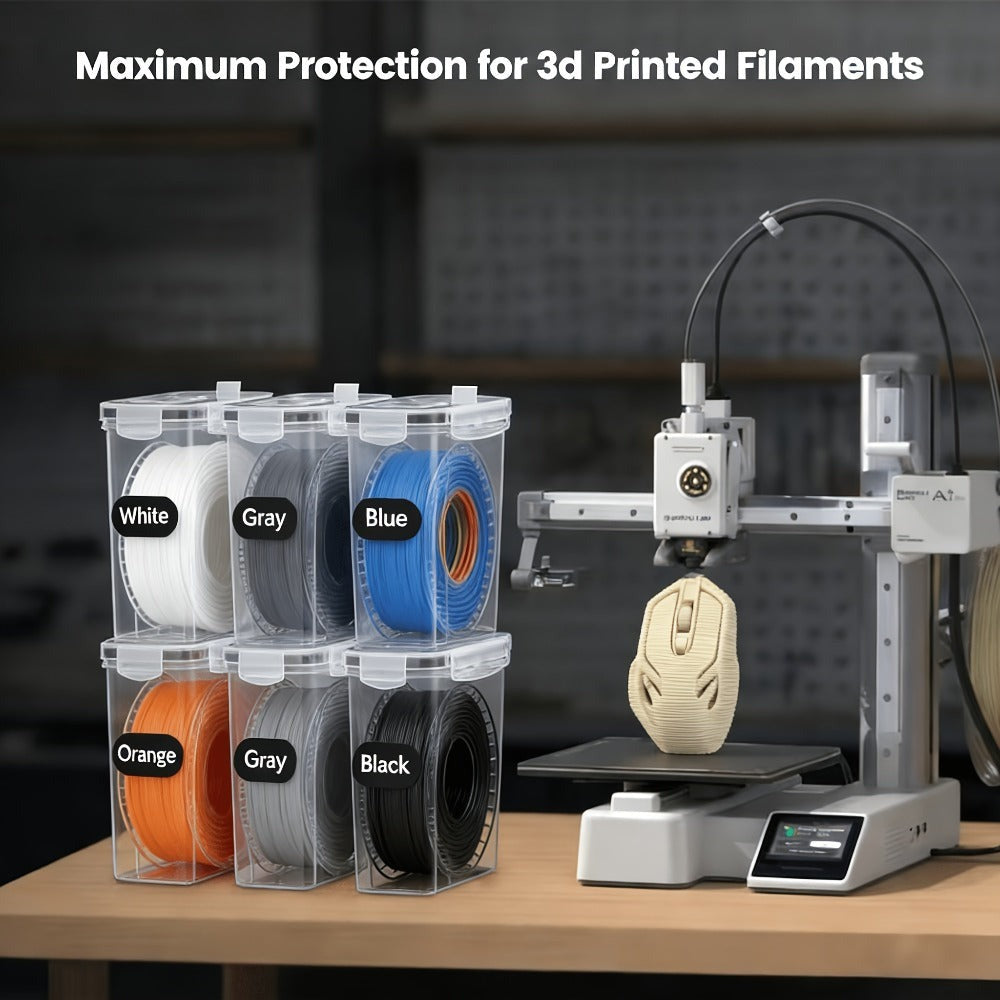 Caja de Almacenamiento de Filamento 4/6-Pack - Contenedor de Filamento para Impresión 3D con Etiqueta y Bolígrafo, 4 Litros (23.5X21.5X8.5 Cm), Caja de Almacenamiento Portátil para Filamento de Impresora 3D, Contenedor de Almacenamiento de Filamento, Dise