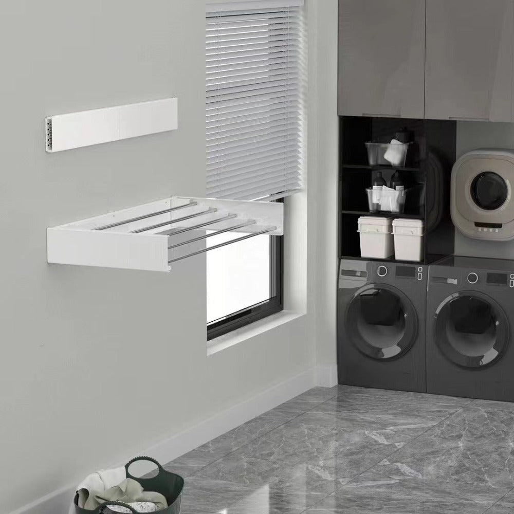 Mikomika Tendedero Plegable Montar en Paredes - Retrctil - Tendedero Plegable de 80cm para Interiores o Exteriores -y Compacto Que Ahorra de Espacio, Capacidad para 30Kilos, Cuenta con 6 barras de 80cm aluminio de alta resistencia (T001 1999)