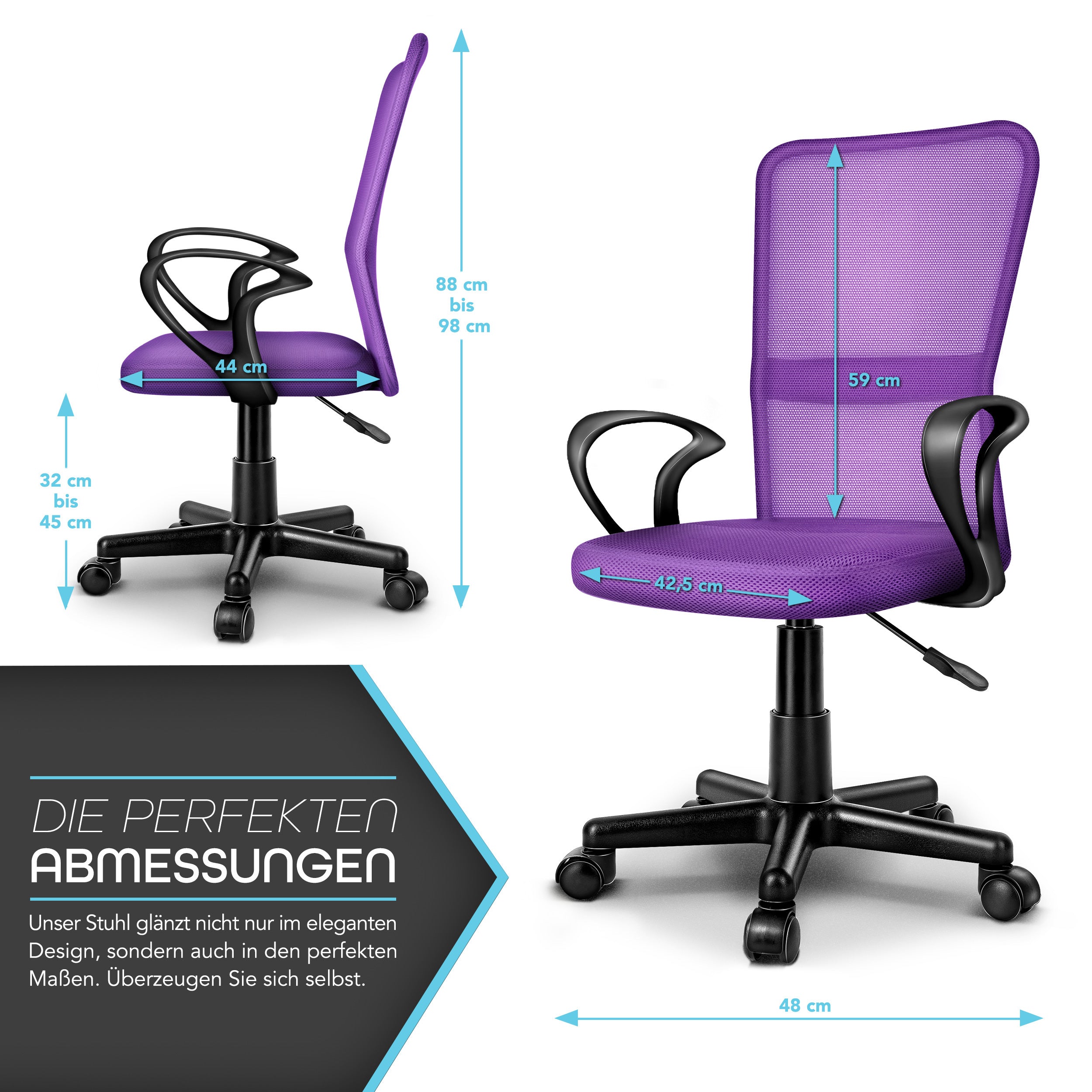 Silla de Oficina TRESKO® con Reposabrazos, Altura Ajustable Continua | Silla Giratoria de Malla Transpirable | Silla de Escritorio con Ruedas de Plástico Ligeras, Superficie Acolchada, Ajuste Ergonómico | Silla de Ordenador Ideal para Oficina en Casa, Hab
