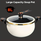 Olla para sopa multifuncional de gran capacidad de 8L, 28 cm/11 pulgadas, apta para cocinar y estofar, compatible con cocinas de gas e de inducción.