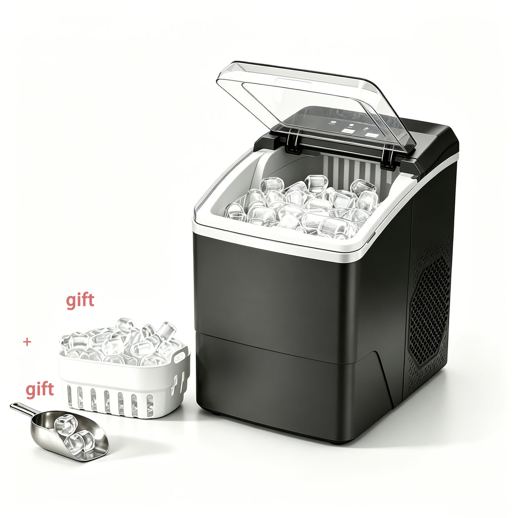 Máquina de cubitos de hielo, pequeña máquina para hacer hielo, con dos tamaños diferentes de cubitos, autolimpiable, asa portátil, perfecta para cocina, camping, autocaravana, fiestas, imprescindible para el verano, ideal para días calurosos
