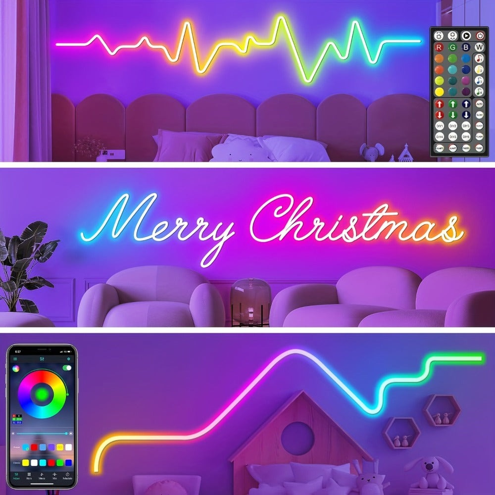 Tira de Luz LED RGB Neon de 30m/20m/15m/10m/5m con Sincronización Musical, Tira Flexible de 24V con Aplicación y Control Remoto, Tira de Luz Exterior IP"67", Ideal para Dormitorio, Habitación y Decoración Exterior