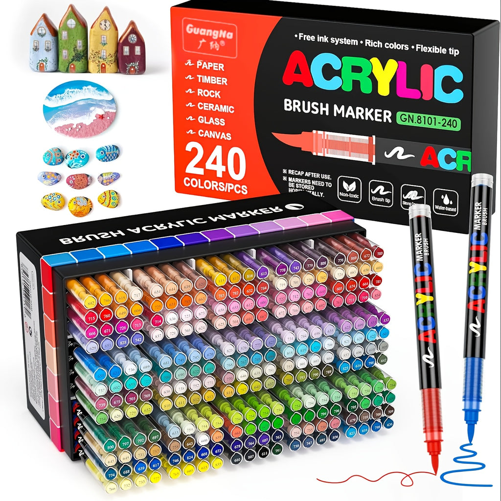 Rotuladores | Rotuladores de acrílico tipo pincel de líquido directo de 240/72/12 colores para pintar rocas, piedra, cerámica, vidrio