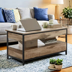 Mesa de Café con Tapa Elevable, Mesa de Sala, con Cajones de Almacenamiento, Compartimentos Ocultos y Estante Abierto