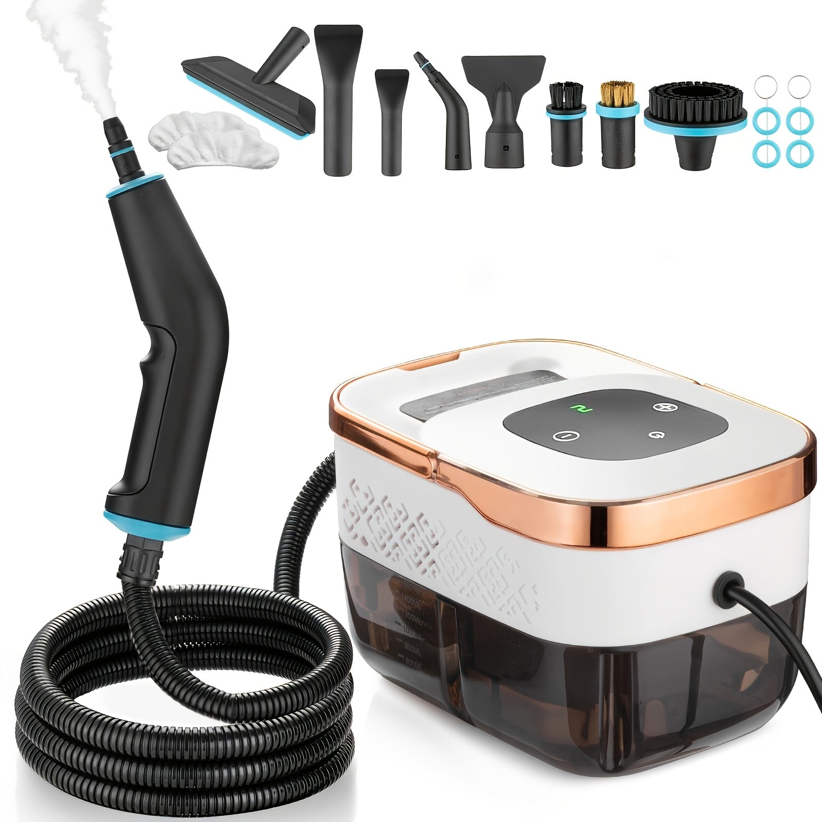 Limpiador de vapor de mano para el hogar, incluye múltiples cabezales de cepillo y 10 tipos de accesorios, depósito de agua de 1600 ml, el precalentamiento solo tarda 15 s, apto para el hogar, coche, cocina, baño, azulejos