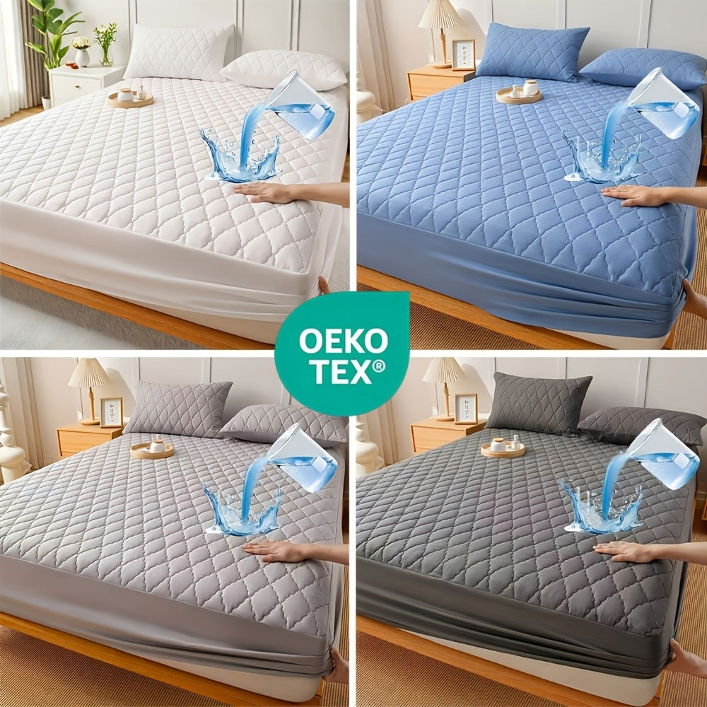 1 Protector de colchón, no incluye funda de almohada ni relleno, diseño de patrón recto impermeable de color sólido, suave y cómodo con tecnología de estampado en relieve sónico, lavable a máquina para dormitorio, hotel, residencia estudiantil, uso en 4 e