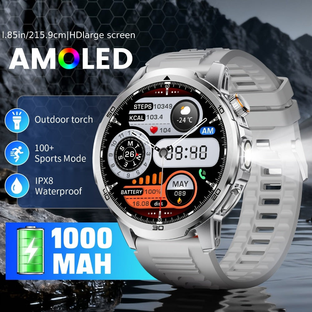 Reloj Inteligente LIGE para Hombres con Llamadas, Batería de 1000mAh/Linterna/Dos Cables de Carga, Pantalla HD Grande de 1.85 Pulgadas, Reloj de Fitness con 100+ Modos Deportivos, Monitor de Sueño IPX8 para Android e IOS