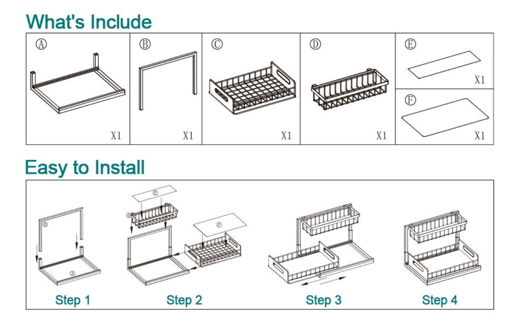 2 estantes metálicos para fregadero, estantes de almacenamiento de gabinete de 2 pisos con cajones deslizantes, gabinetes de almacenamiento extraíbles para fregadero, cocina, baño, despensa, estantes multiusos para fregadero, organizadores debajo del freg
