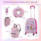 Juego de Equipaje para Niños de 5 Piezas + Mochila, Trolley con Lonchera, Etiqueta de Equipaje y Almohadilla de Cuello, Maleta con Ruedas para Niños y Niñas (Rosa)