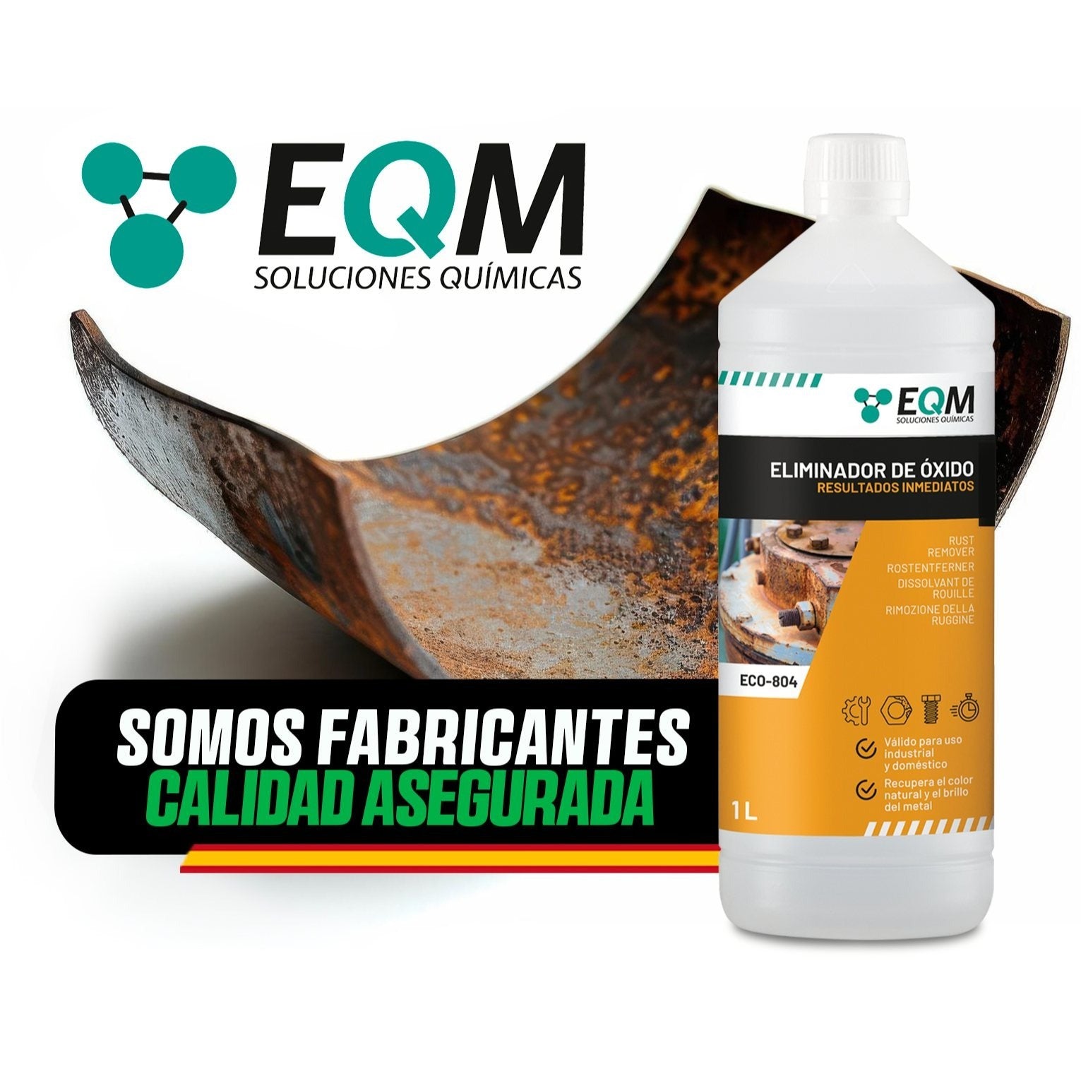 EQM - ECO-804 - Eliminador de Óxido Profesional - Remueve el óxido Completamente - Recupera el Color Original del Metal - Efecto inmediato