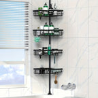 Un estante de esquina robusto y alto para el baño, un estante de esquina ajustable para la ducha que no requiere perforaciones, con un estante de almacenamiento negro de 4 niveles resistente al óxido, ideal para organizar áreas de ducha de esquina - Perfe