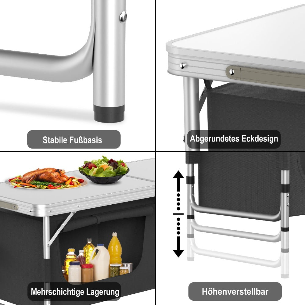 Set de Cocina Portátil para Camping con Gabinete Plegable, Completo con Bolsa de Transporte y Estructura de Metal, Ideal para Picnics, Salidas a la Playa, Viajes y Barbacoas, Mide 120X47X62Cm