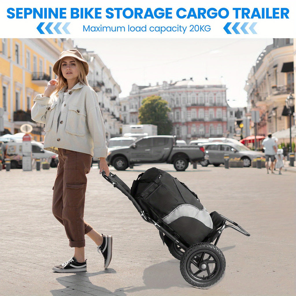 Remolque de carga para bicicleta, remolque 2 en 1 para bicicleta, carrito de compras, carretilla, marco de acero de aleación, ligero y plegable con neumáticos de aire de 30 cm, capacidad de carga de 20 kg