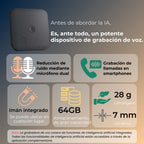 Grabadora de Voz con APP para Transcripción AI, Resumen GPT-4o, Traducción, Mapeado Mental, 64GB de Almacenamiento y Diseño Magnético, Ideal para Llamadas, Clases y Reuniones, por FoCase Rec