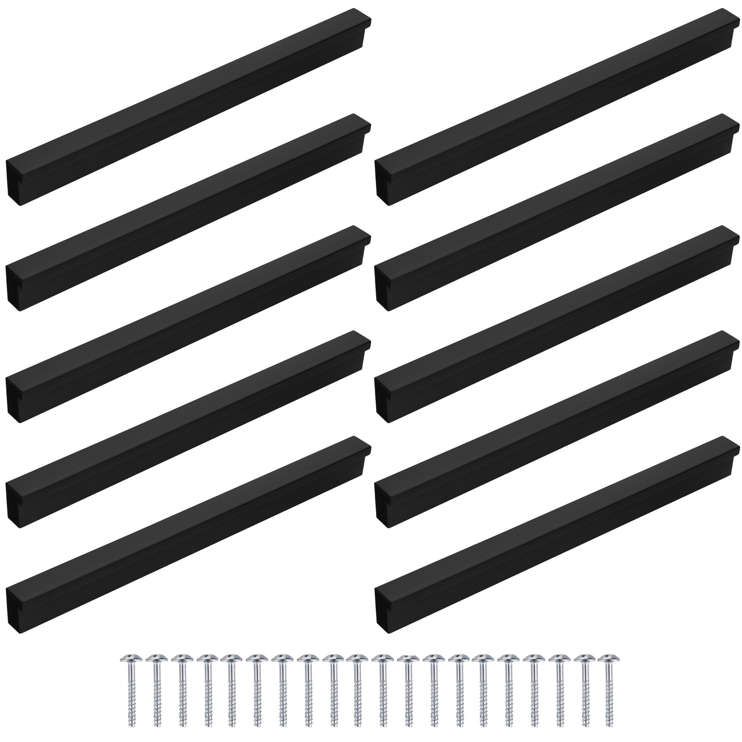 10piezas de manijas de muebles negros, tira, espaciado de agujeros 96Mm 128Mm 160Mm, manijas modernas y estéticas para armarios, cajones y puertas, ideales para cocina, baño, sala de estar - un conjunto completo con tornillos.