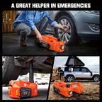 Gato hidráulico de alta resistencia 12V 5T con bomba de inflado de neumáticos y luz LED | Sistema de elevación automotriz (15.5-45Cm de elevación) para cambio de neumáticos de coche, SUV, camión | Herramienta de reparación de garaje